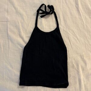 UO out from under black tie-neck halter crop top